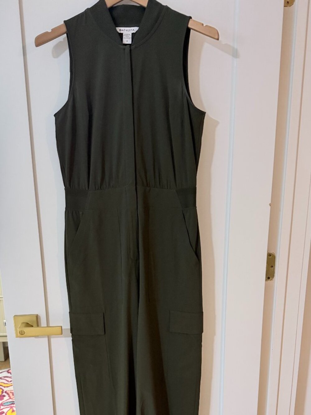 Athleta Brooklyn Olive Green Sleeveless Utility Jumpsuit size 4